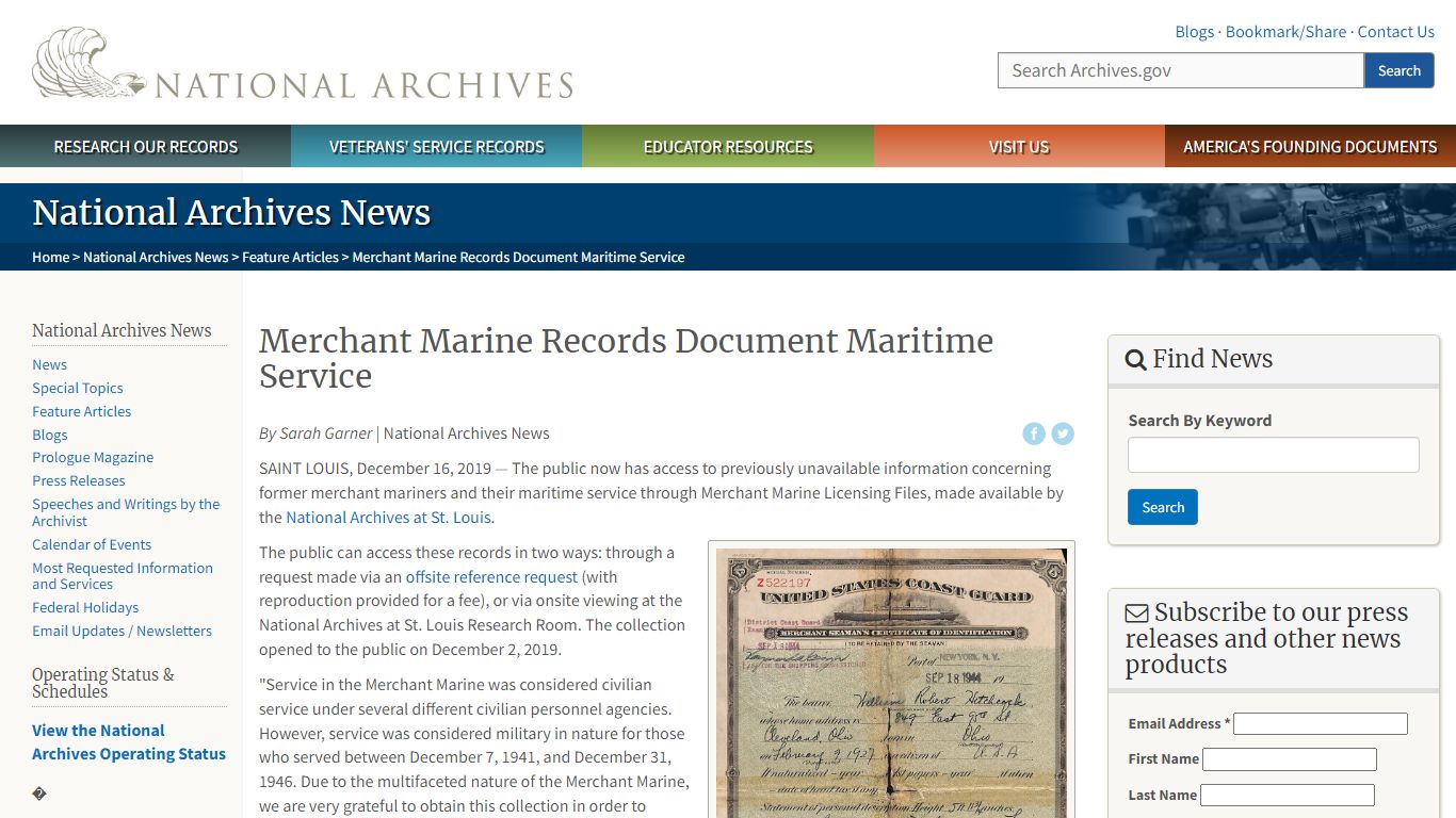 Merchant Marine Records Document Maritime Service ...