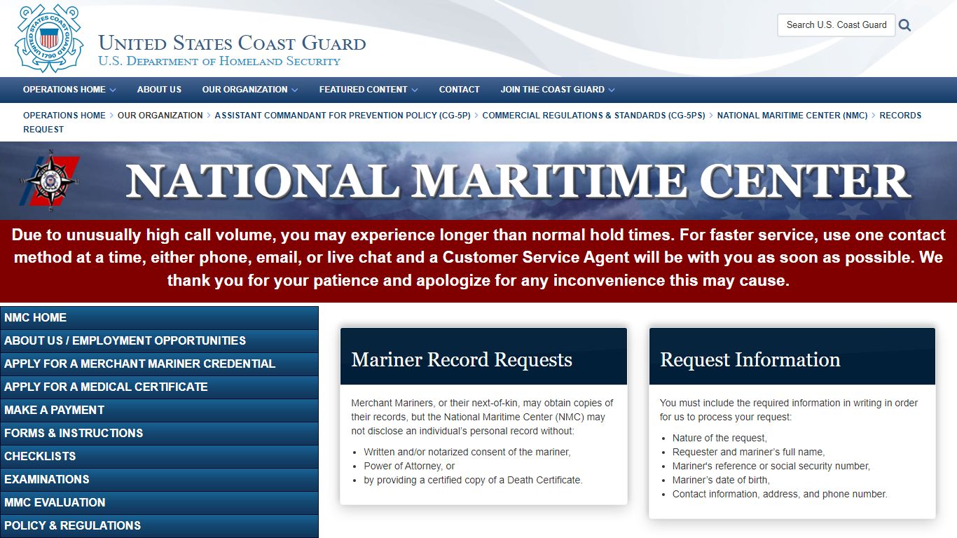 Records Request - United States Coast Guard